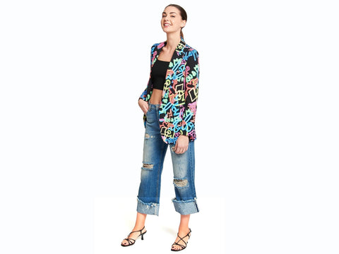 VICOLO Blazer Fantasia Neon Donna Nero Multicolor TH0604 - Sandrini Calzature e Abbigliamento