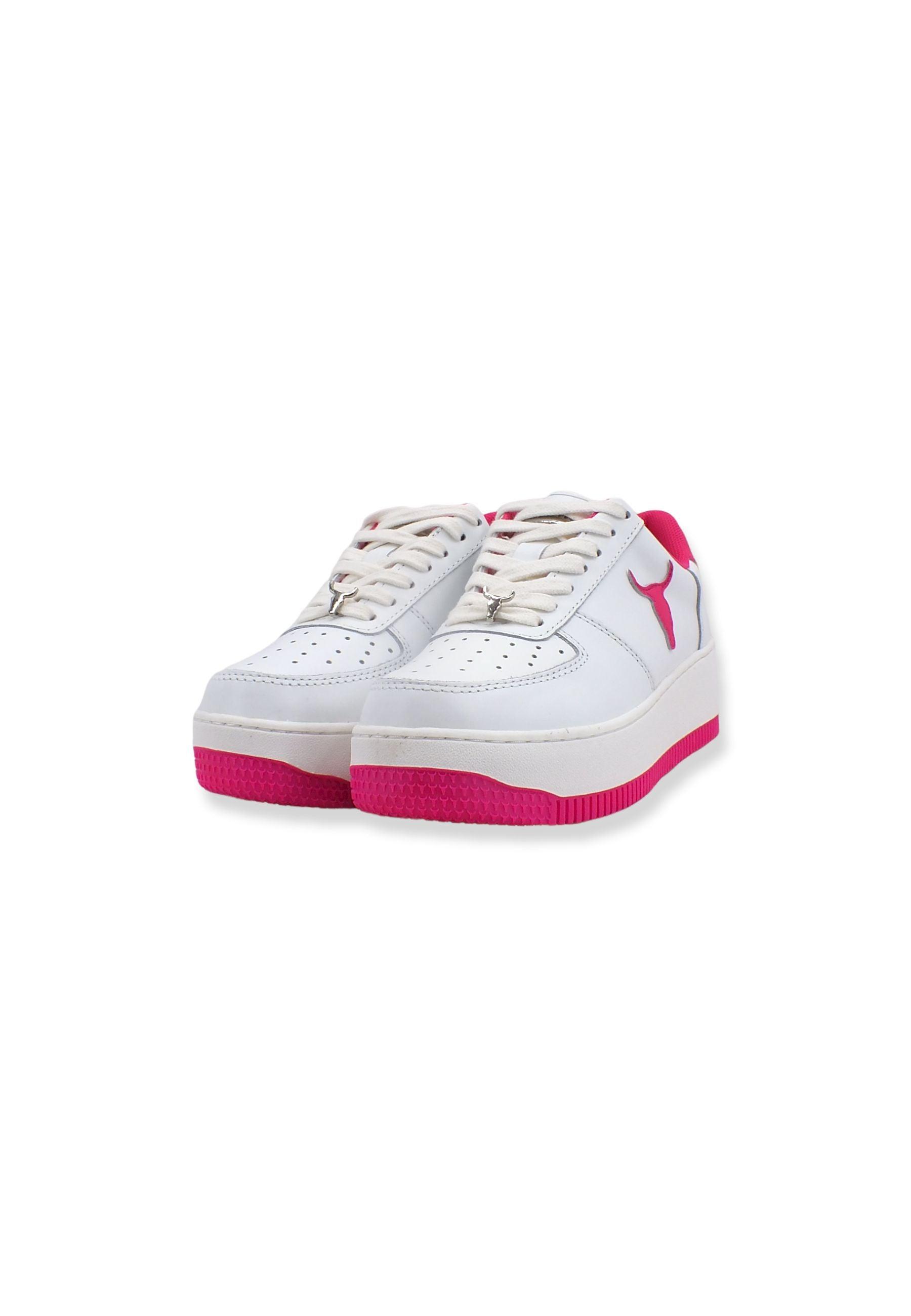 WINDSOR SMITH Sneaker Ox Platform Donna White Hot Pink RECHARGE - Sandrini Calzature e Abbigliamento