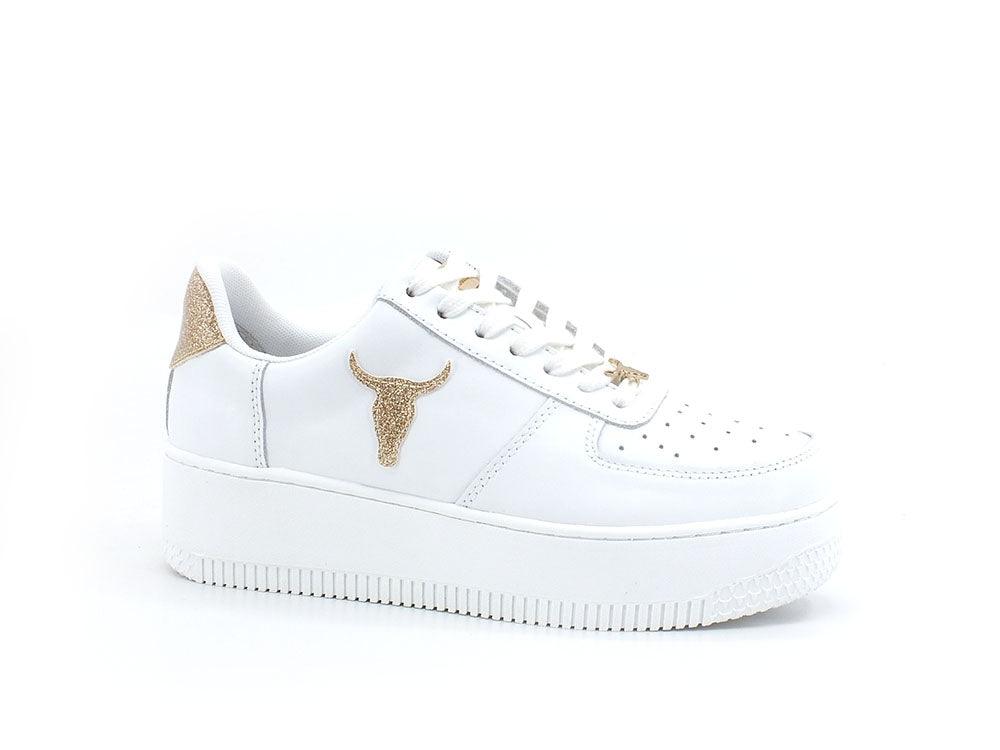 WINDSOR SMITH Sneaker Platform Pelle White Glitter Gold RICH - Sandrini Calzature e Abbigliamento