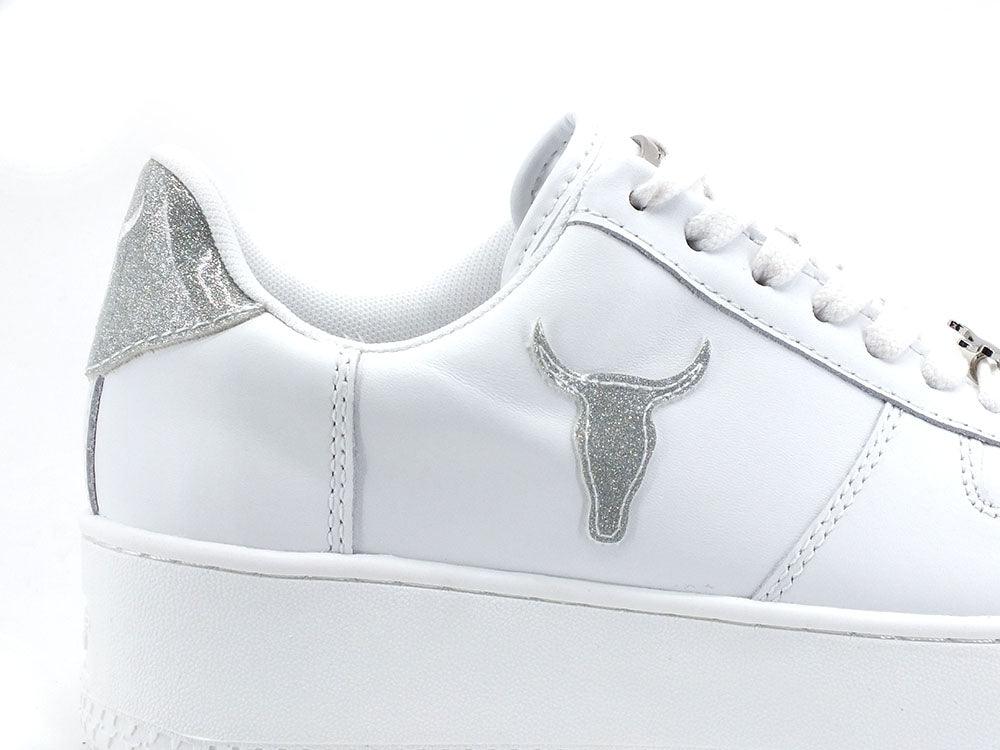 WINDSOR SMITH Sneaker Platform Pelle White Glitter Silver RICH - Sandrini Calzature e Abbigliamento